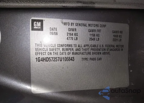 2007 Buick Lucerne Cxl z USA, uszkodzony, nr VIN 1G4HD57257U106843